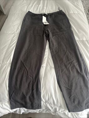 Zara Women's grey Straight-Leg Drawstring Pants